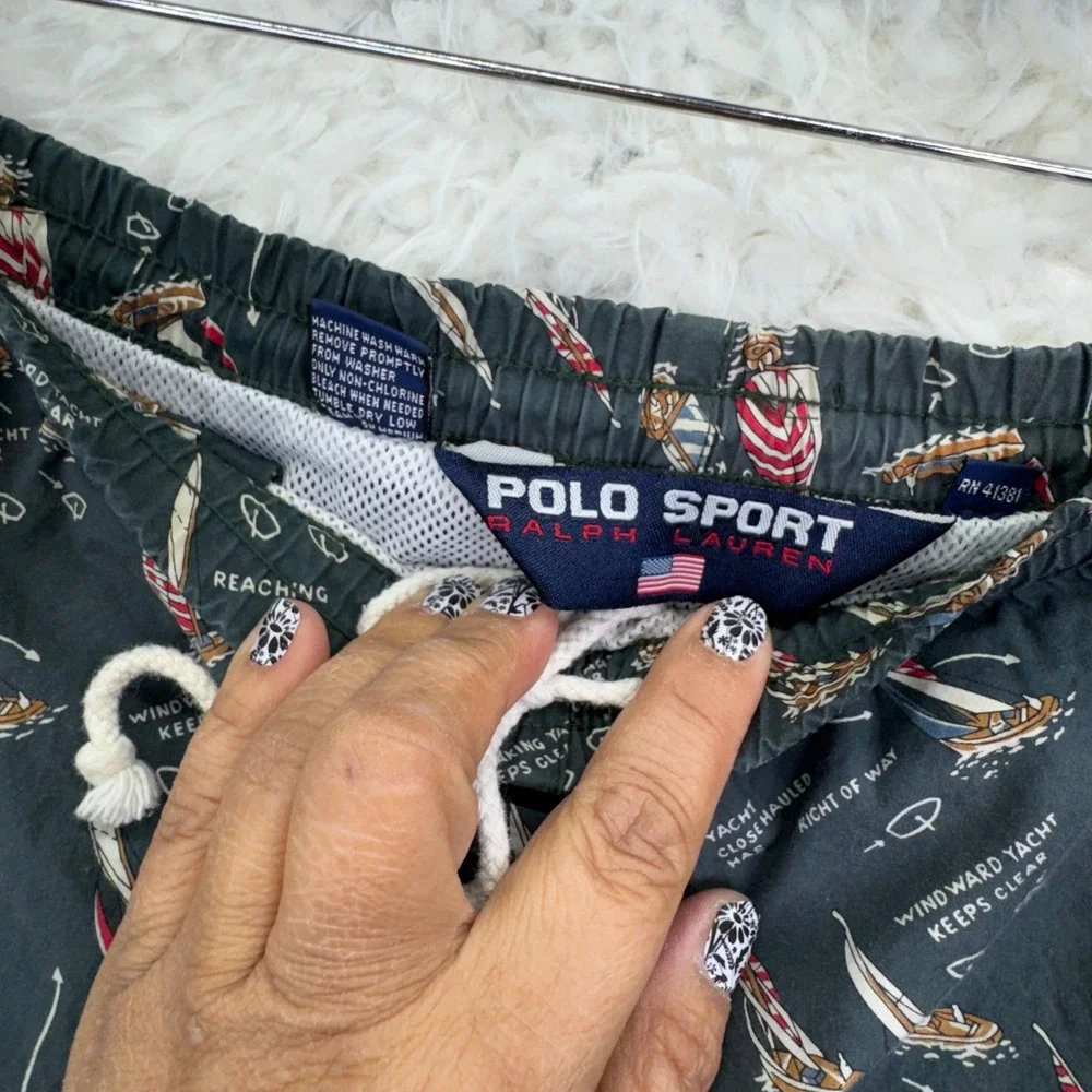 Polo Sport Ralph Lauren Swim Trunks XL Green‎ Sailboat Nautical Yachting Shorts